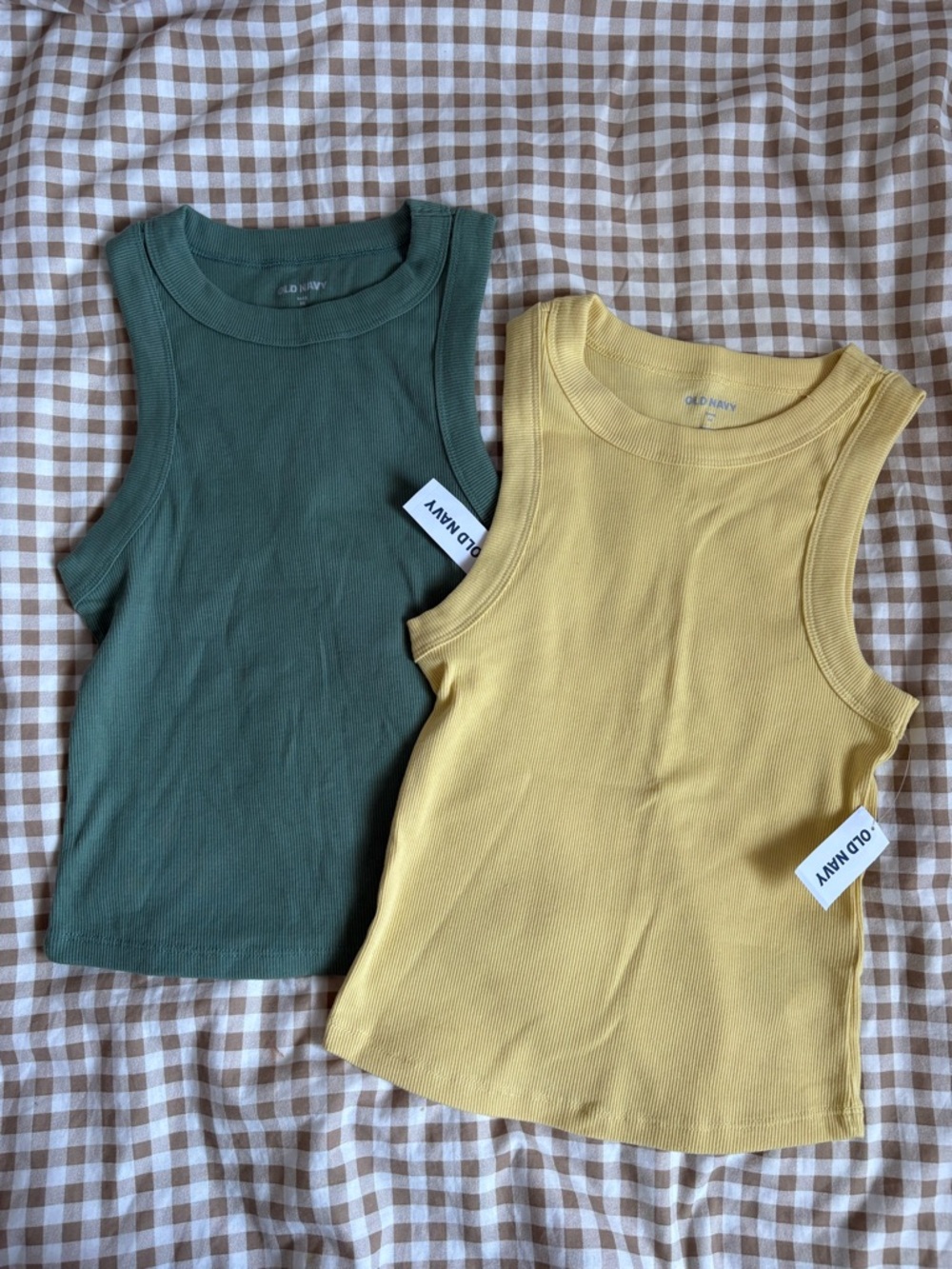 Old Navy Ribbed Tank Tops - Olive Green & Mustard Yellow